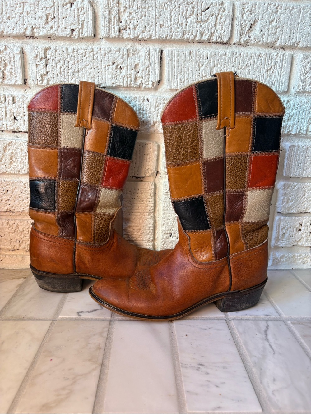 Vintage 70s Acme Patchwork Leather Boots